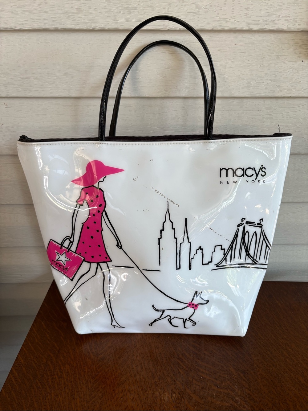 Macy’s New York Limited Edition White and Pink Glossy Plastic Zip Close Bag
